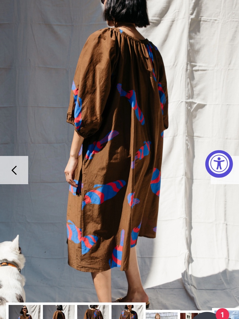 Nikki Chasin Chocolate Brown Ballad Fish Dress with Blue & Pink Fish Print M - Picture 3 of 4